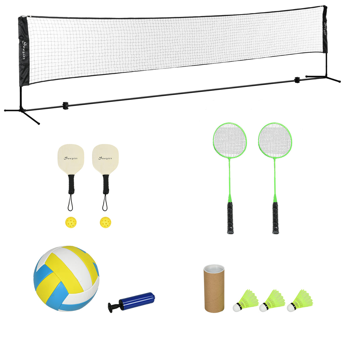 Soozier 17Ft Portable All In One Badminton Set, Pickleball And Volleyball Net, Height Adjustable Outdoor Sports Set For Backyard Beach Driveway Games Black Plastic