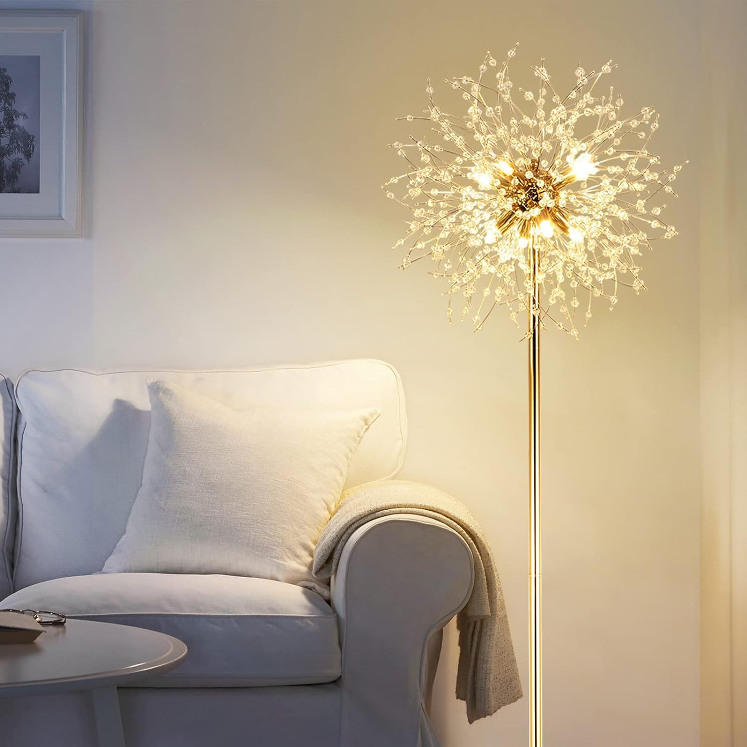 69 Inch Crystal Floor Lamp, Modern Standing Lamp With K9 Crystal, Led Floor Lamp With On Off Foot Switch, Metal Tall Pole Lamp For Living Room, Girls Room, Bedroom, Dresser, Office, Gold Finish