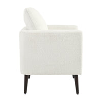 Teddy Fabric Accent Chair, Fabric Armchair Club Chair,Barrel Chair,Upholstered Arm Chair With Solid Wood Legs,Waist Pillow,Padded Single Chair For Living Room Bedroom Study Waiting Room,White White