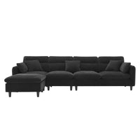 110*62" Modern Convertible Sectional Sofa,L Shaped Reversible Couch Set With Free Pillows,5 Seat Cloud Chenille Indoor Furniture With Ottoman For Living Room,Apartment,3 Colors Black Chenille 5 Seat