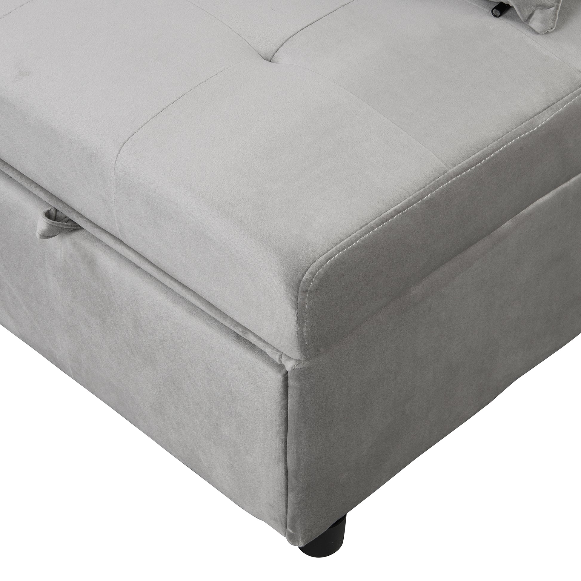 Folding Ottoman Sofa Bed Gray Grey Velvet