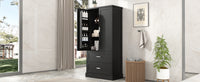 Tall Bathroom Storage Cabinet, Cabinet With Two Doors And Drawers, Adjustable Shelf, Mdf Board, Black Black Mdf