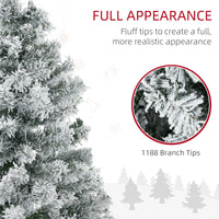 Homcom 7.5Ft Tall Prelit Artificial Christmas Tree Holiday D Cor With 1188 Snow Flocked Branches, 500 Warm White Led Lights, Auto Open, Green Green Plastic