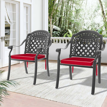 Cast Aluminum Patio Dining Chair 2Pcs With Black Frame And Cushions In Random Colors Yes Dining Set Black Rust Resistant Frame Water Resistant Cushion Garden & Outdoor Complete Patio Sets Aluminium