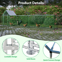 16X3Ft Metal Chicken Coop Run Backyard Hen House Poultry Habitat Cage W Cover Silver Metal