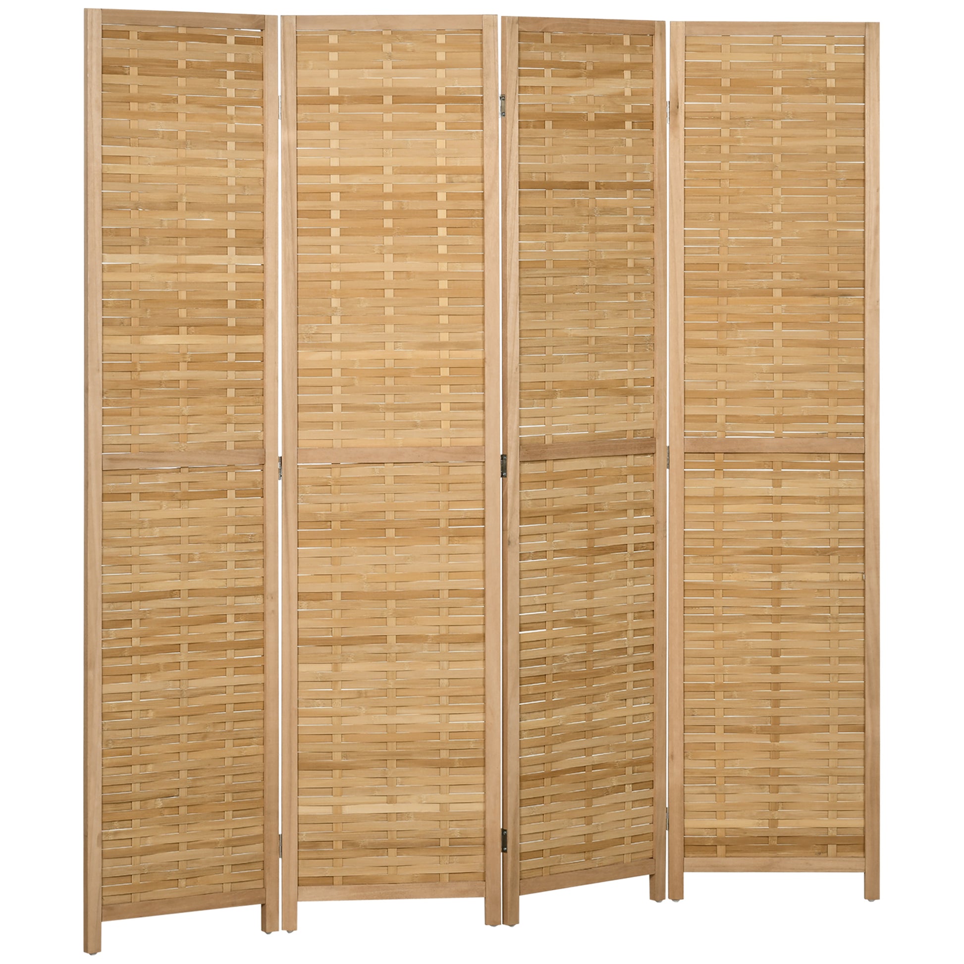 Homcom 4 Panel Room Divider, 5.5' Tall Bamboo Portable Folding Privacy Screens, Hand Woven Double Side Partition Wall Dividers For Home Office, Natural Natural Wood Bamboo