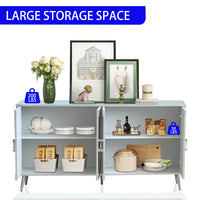 Modern Lacquered 4 Door Wooden Cabinet Sideboard Buffet Server Cabinet Storage Cabinet, For Living Room, Entryway, Hallway, Office, Kitchen And Dining Room, Champagne Silver Lacquered Champagne