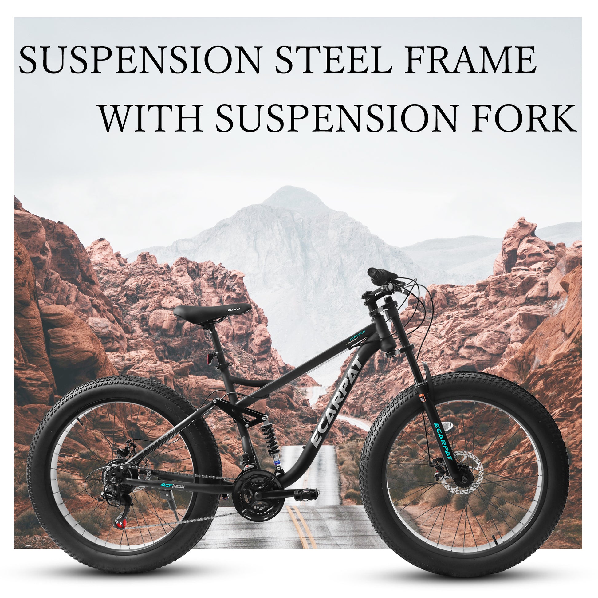 A26309 26 Inch Mountain Bike,Full Suspension 21 Speeds Drivetrain With Disc Brake Mtb Bicycle, 26*4" Fat Tire Bike For Men Black Without Durable Garden & Outdoor Classic Multifunctional Steel