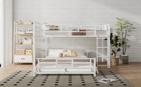 L Shaped Metal Twin Over Full Size Bunk Bed, White Box Spring Not Required White Metal Metal