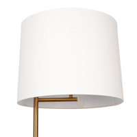 Zenith Offset Brass Base Floor Lamp With Drum Shaped Linen Shade Gold,White Table&Floor Lamps Brass,Linen