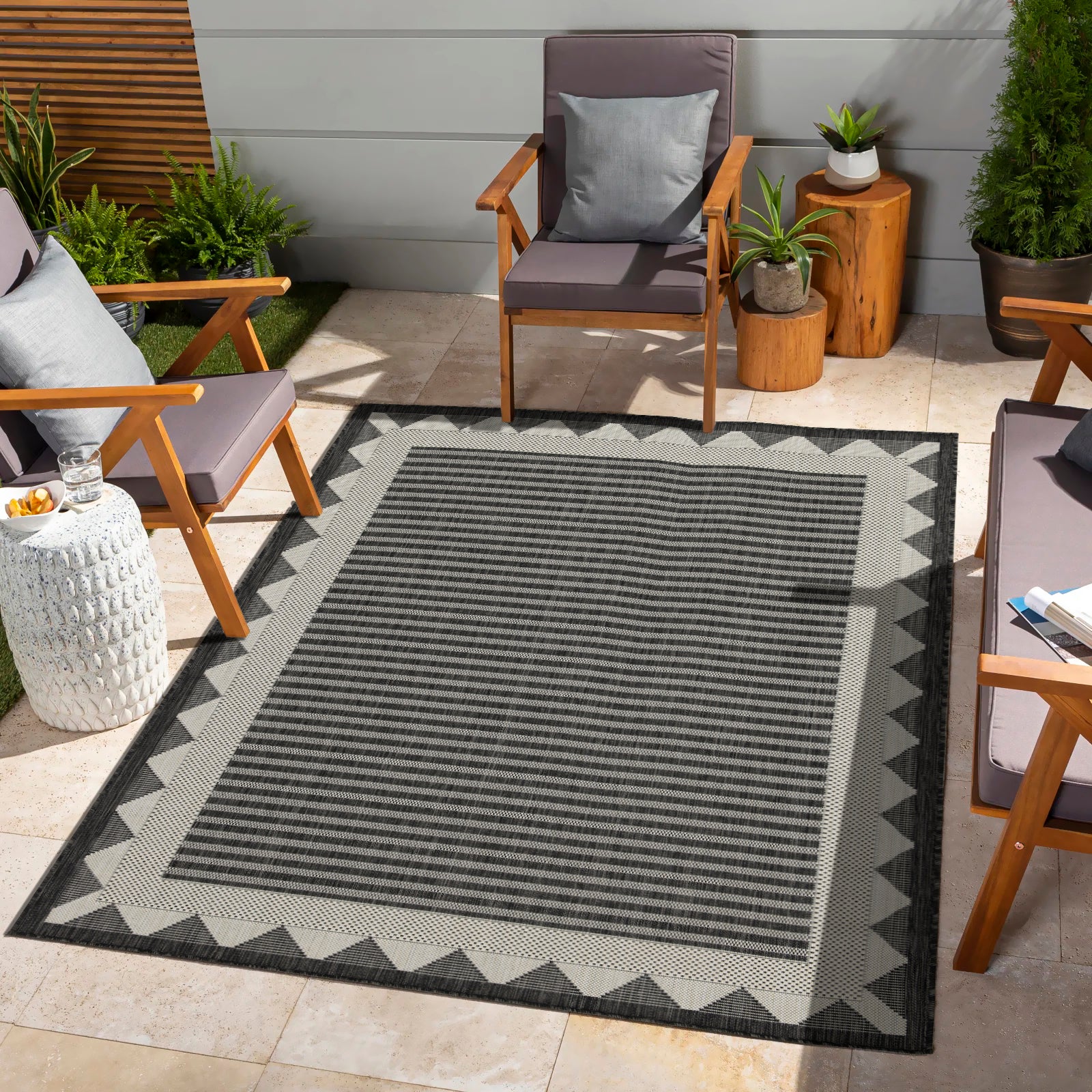 Sunshine Gc Har2014 Anthracite 5 Ft. 3 In. X 7 Ft. 3 In. Indoor Outdoor Area Rug Anthracite Polyester Polypropylene