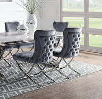 Glam Gray Velvet 2Pcs Side Chairs Button Tufted Chrome Frame Upholstered Dining Chairs Furniture Set Gray Dining Room Classic,Contemporary,Luxury,Traditional,Vintage Side Chair Solid Back Set Of 2 Stainless Steel