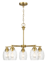 Elegance Five Lights Linear Arms With Golden Brass Finish Chain Chandelier 24"W 8.5"H With Clear Water Glass Clear,Gold Ceiling Lights Brass,Glass