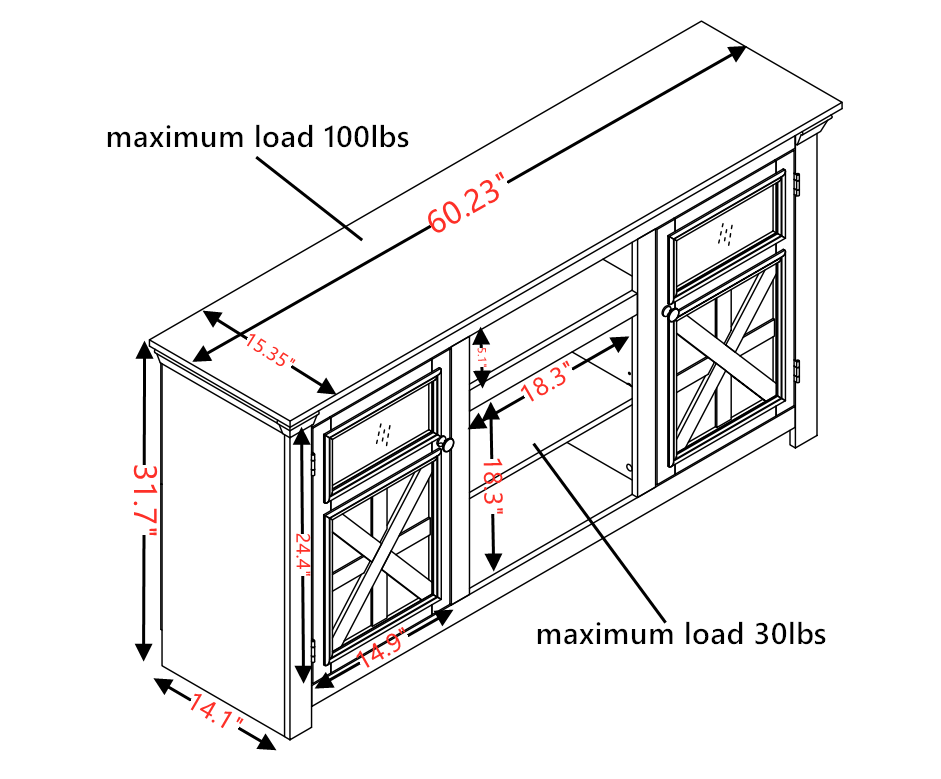 2 Doors Cabinet Farmhouse Cabinet, Farmhouse Tv Stand Barn Design,Modern Farmhouse Tv Media Stand, Large Barn Inspired Home Entertainment Console,Espresso, 60.23"W*15.35"D*31.7"H Espresso 60 69