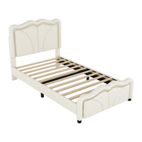 Twin Size Upholstered Platform Bed With Curve Shaped And Height Adjustbale Headboard,Led Light Strips,White Twin White Upholstered