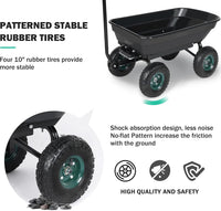 Garden Dump Cart With Steel Frame, Heavy Duty Outdoor Wagon With 10 Inch Pneumatic Rubber Tires, 660Lbs Max Capacity, Black Black Polypropylene