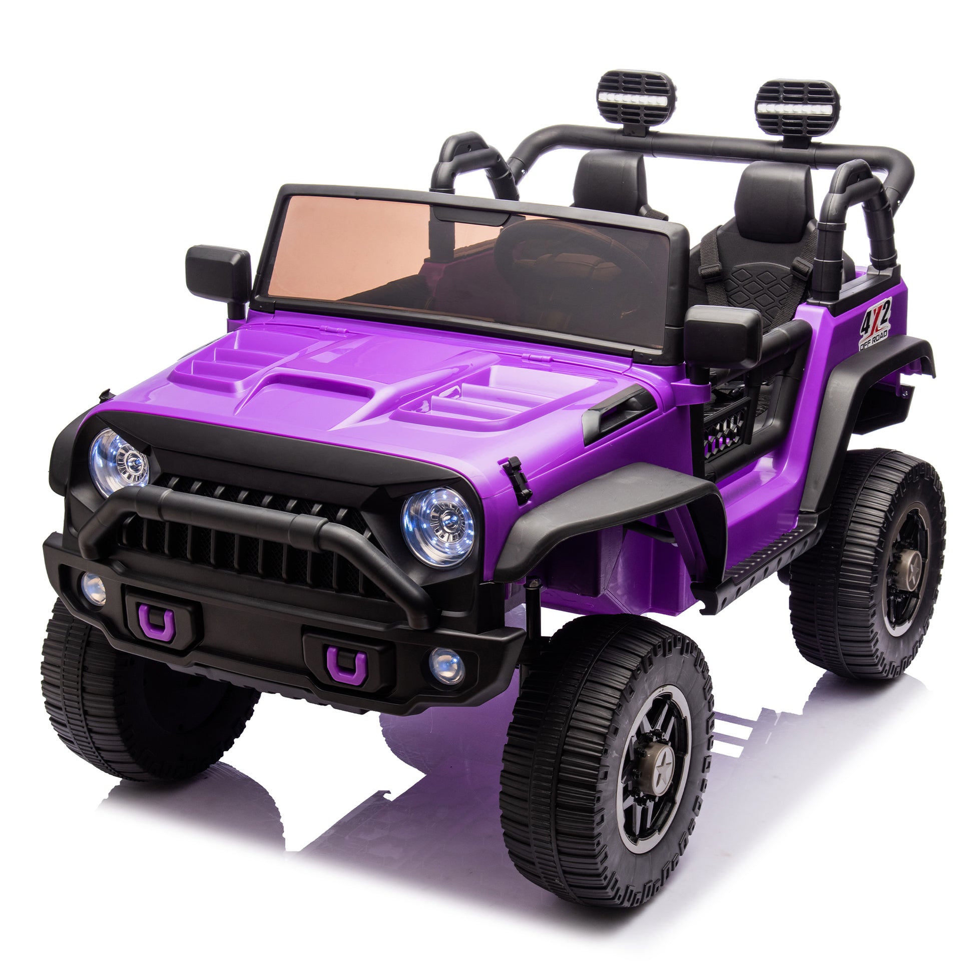 24V Two Seater Kids Ride On Truck Car W Parents Control,200W*2,Seat Width 20.28In,Four Wheel Suspension,Led Lights,Music,Mp3,Bluetooth,Two Independent Seat Belts,Suitable For Off Road For Kids Aged 3 Purple 100 149 Lbs Polypropylene