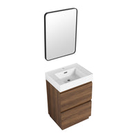 24" Bathroom Vanities With Single Sink Combo, Modern Undermount Bathroom Sink Cabinet With Double Drawer, Freestanding Bathroom Sink Cabinet,Engineering Wood,Brown Brown American Design Engineered Wood