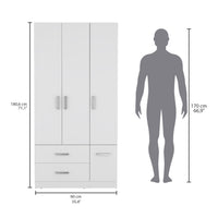 Sebree 71" High Armoire Wardrove Closet With 2 Drawers, Four Doorsthree Cabinetsix Shelves And Hanging Rod, Bedroom Clothes Storage Cabinet Organizer White White Particle Board