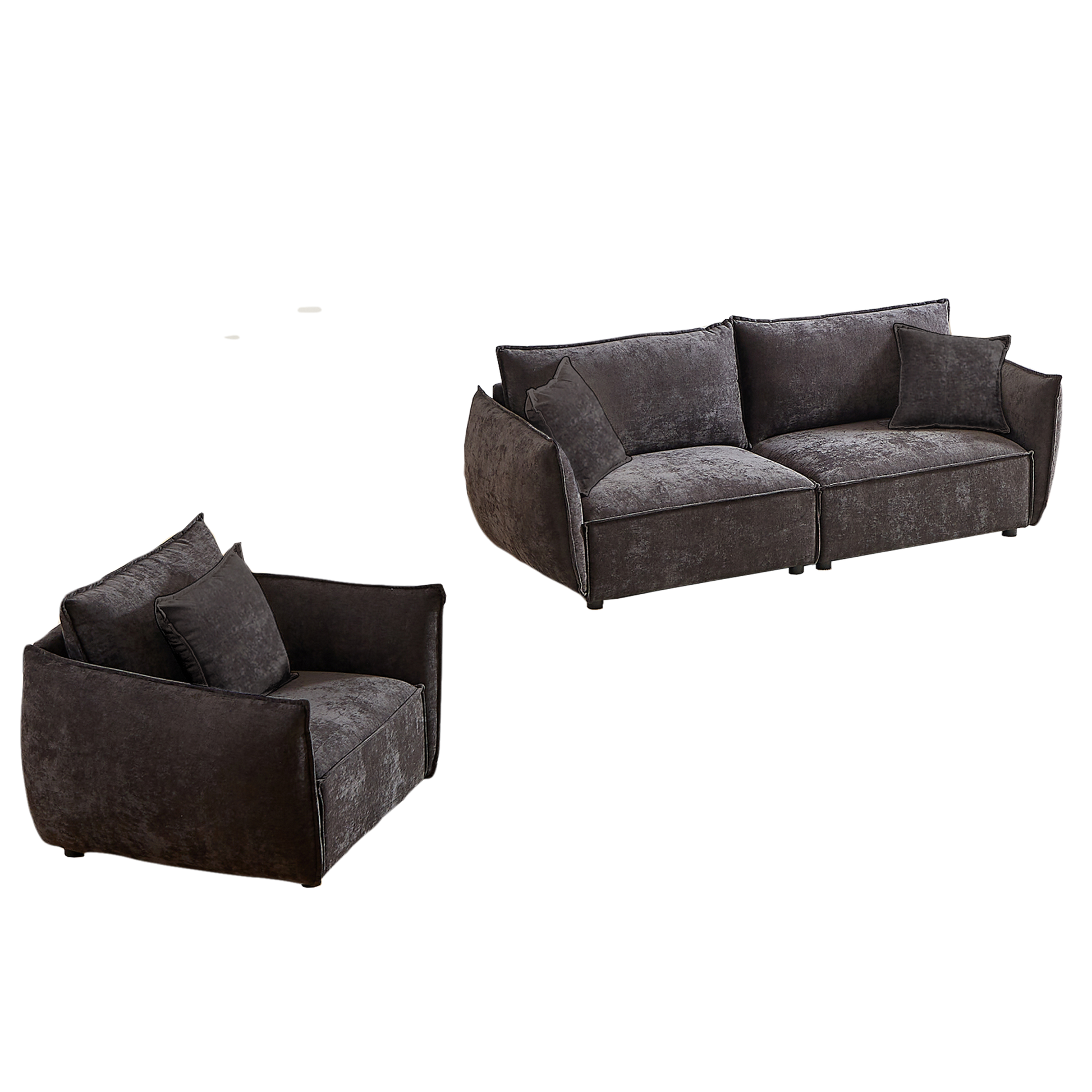 3 Seater 1 Seater Combo Sofa Modern Living Room Sofa, Linen Fabric Sofa, Wooden Frame With 3 Pillows, Apartment Sofa Furniture Black Chenille Wood Primary Living Space Pine Foam Fabric 4 Seat