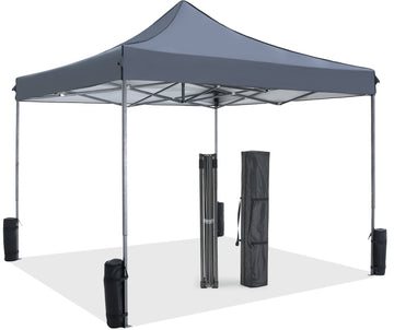 10 X 10Ft Pop Up Canopy Tent Easy Setup Outdoor Shade Instant Portable Sun Shelter Canopy Tent For Parties Camping Beach,Gray Gray Pe Rattan Iron Waterproof Fabric