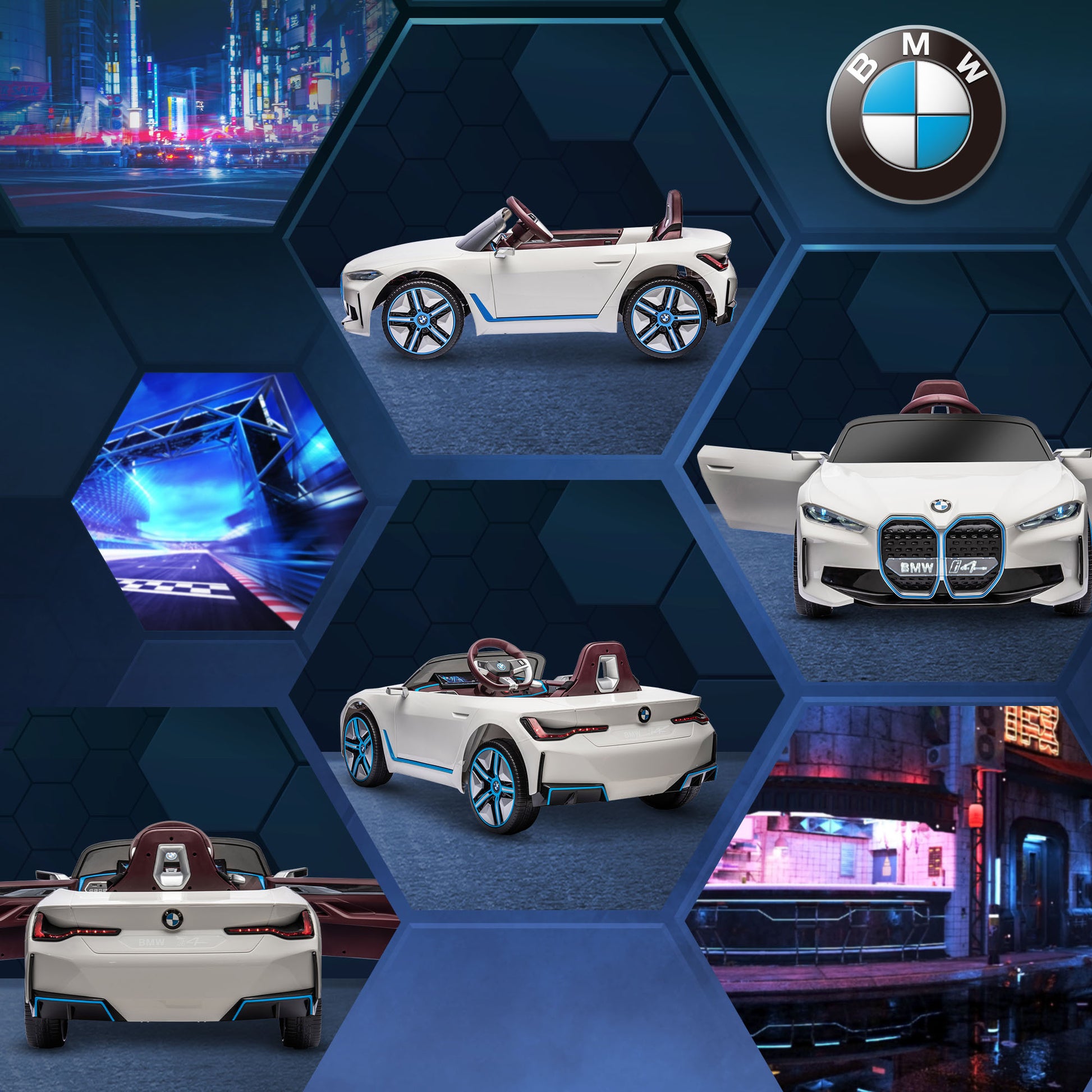 Aosom Electric Car For Kids, 12V Licensed Bmw Ride On Car With 2.4G Remote Control, Suspension System, Horn Honking, Music, Lights For Boys And Girls, White White Iron Plastic