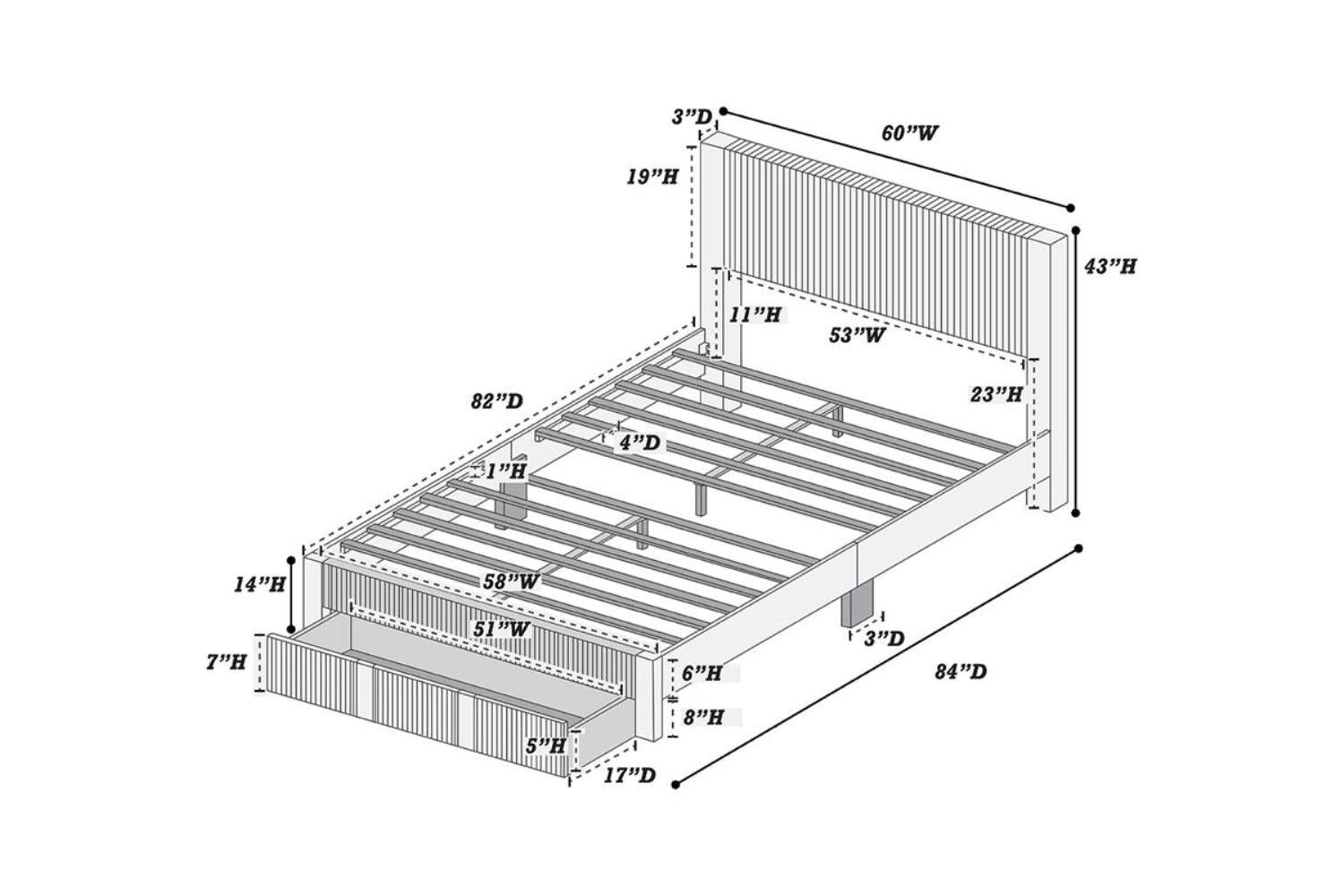 Contemporary 1Pc Queen Size Bed W Storage Drawer Charcoal Corduroy Texture Design Platform Bedframe Box Spring Not Required Queen Charcoal Wood Bedroom Contemporary,Modern Bed Frame Corduroy