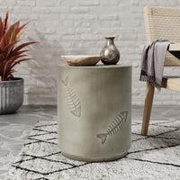 16'' Mgo Side Table Fish Pattern Grey Magnesium Oxide