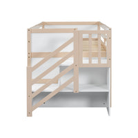 Solid Wood Twin Size Low Loft Bed With Stair, Drawer, And Shelf For Cream White Color Twin Box Spring Not Required Cream,White Wood Bedroom Kids Particle Board,Pine,Plywood