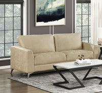 Sand Hued Polished Microfiber Upholstery Elegant Modern Style Sofa 1Pc Solid Wood Living Room Furniture Silver Finish Metal Legs Sand Microfiber Wood Primary Living Space Modern Solid Wood 2 Seat