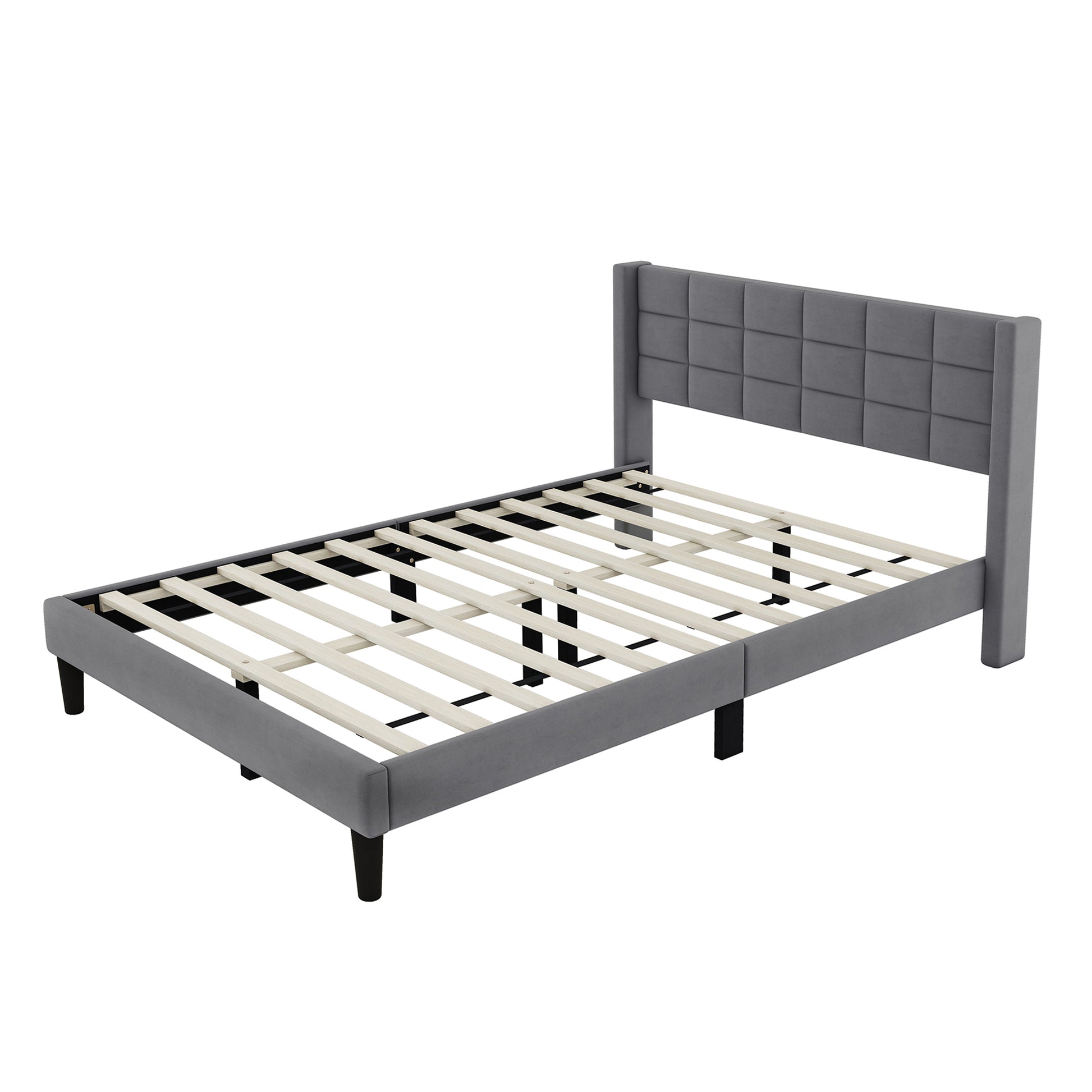 Queen Size Upholstered Platform Bed With Support Legs, Gray Box Spring Not Required Queen Gray Wood Bedroom Bed Frame Polyester Upholstered