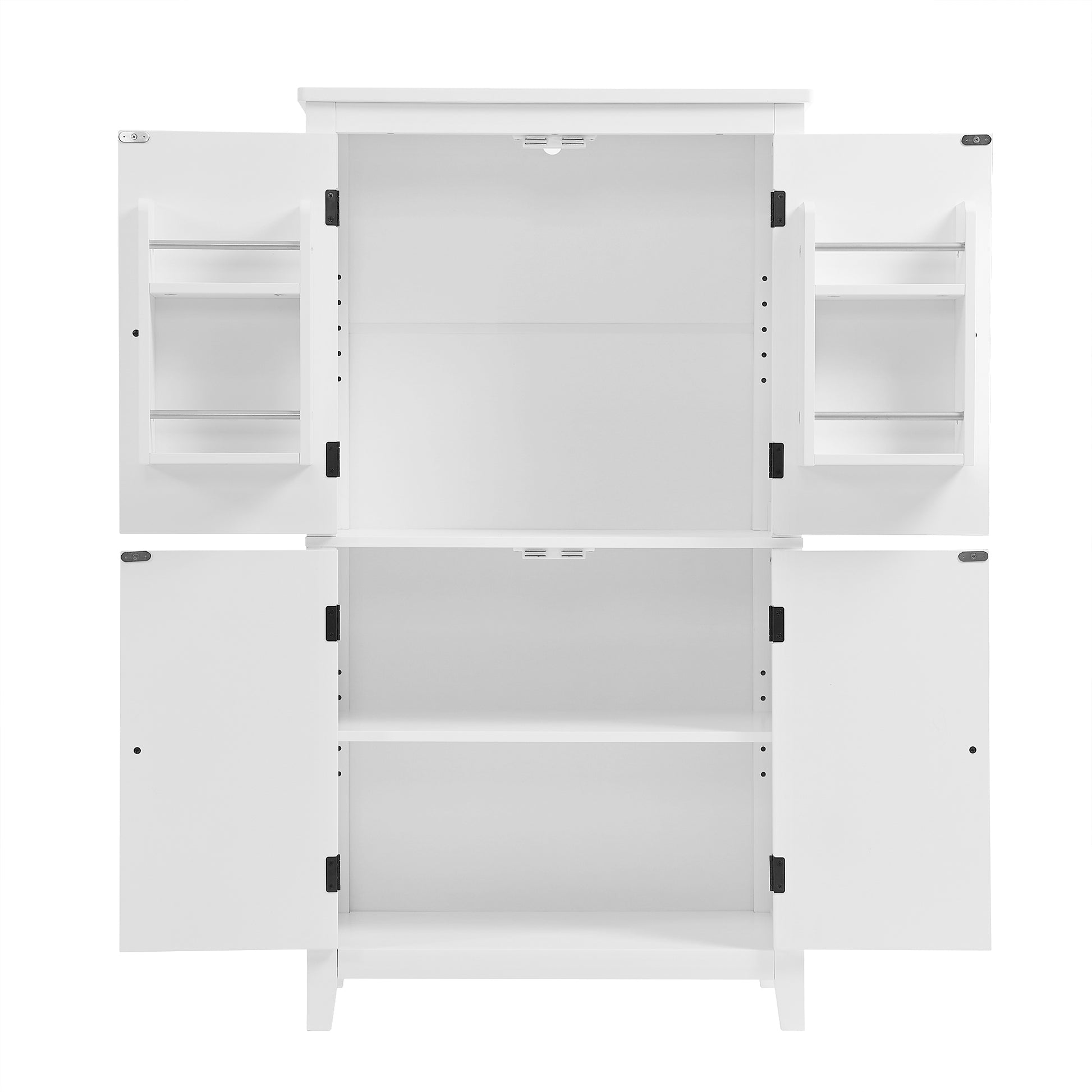 Elegant Bathroom Floor Storage Cabinet, Bathroom Storage Unit, Freestanding Cabinet With 4 Doors, Adjustable Shelves, Adaptable Shelves, White White Mdf