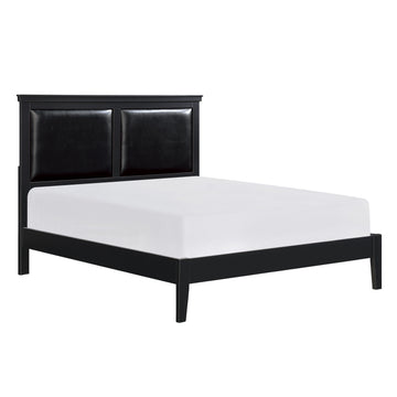 Classic Black Finish California King Size Panel Bed Wooden Bedroom Furniture 1Pc Box Spring Required California King Black Wood Bedroom Panel Faux Leather Wood