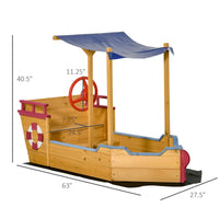 Outsunny Pirate Sandbox With Cover And Rudder, Wooden Sandbox With Storage Bench And Seat, Outdoor Toy For Kids Ages 3 8 Years Old Orange Wood