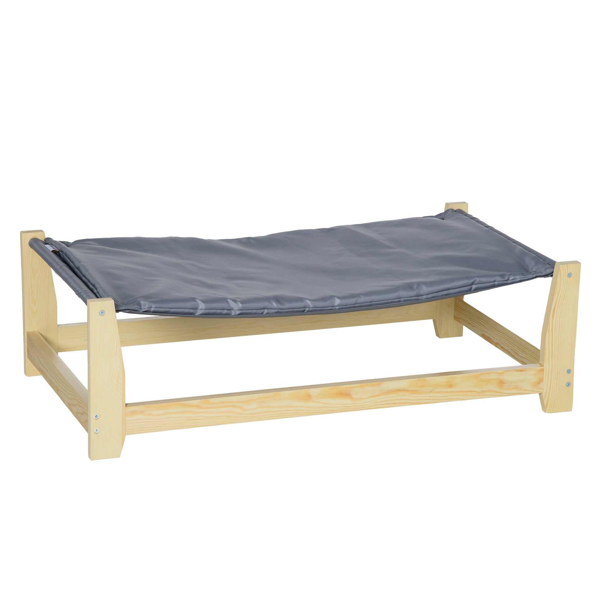 Pawhut Raised Pet Bed Wooden Frame Dog Cot With Washable Cushion For Small Medium Sized Dogs Indoor Outdoor, 35.5" X 20" X 11" Light Grey Wood