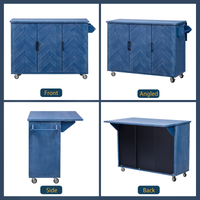 K&K 51.2"W 3D Wave Stripes Ash Veneer Not Cheap Paper Kitchen Island With Drop Leaf, Farmhouse Kitchen Island On Wheels With Internal Storage Rack, Rolling Kitchen Cart Navy Blue Navy Blue Nature