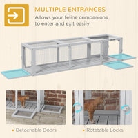 Pawhut Outdoor Cat Tunnel With Extendable Design, 59" L Wooden Cat Run With Weather Protection, Connecting Inside And Outside, For Deck Patios, Balconies, Light Gray Light Grey Wood