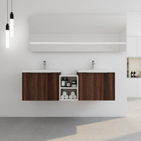 60 Inch Soft Close Doors Bathroom Vanity With Sink, A Small Storage Shelves, 24" And 12" Combination Cabinet, Kd Packing California Walnut 4 1 Bathroom Wall Mounted Modern Plywood