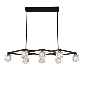 Matte Black Crystal Chandelier For Dining Room, 8 Light Kitchen Chandelier Light Fixture Modern Metal Industrial Chandeliers For Farmhouse Entryway Living Room 8*G9 Bulbs Included Matte Black