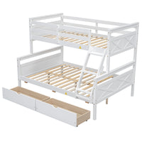 Twin Over Full Bunk Bed With Ladder, Two Storage Drawers, Safety Guardrail, White Box Spring Not Required Twin White Wood Bedroom Bed Frame Pine