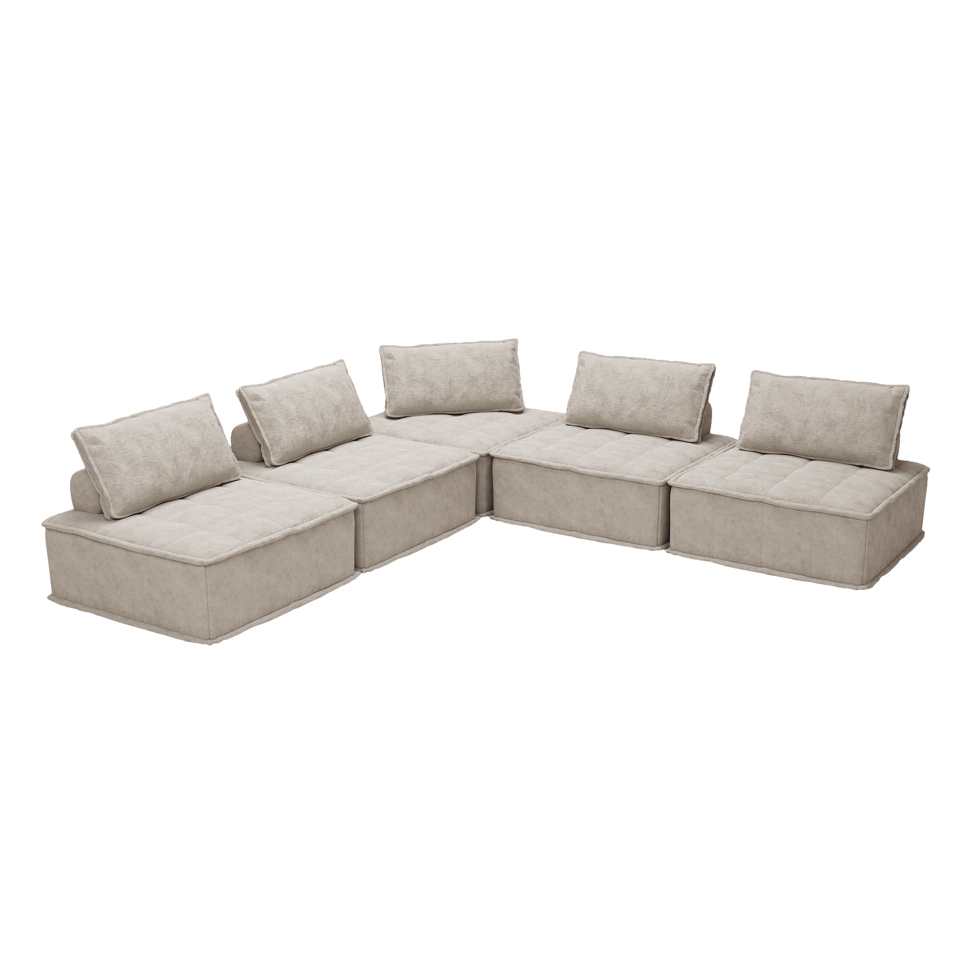 Modern Modular L Shaped Chenille Sofa With Movable Cushions, Hidden Legs, And Spring Cushions Customizable For Living Room And Multiple Spaces Beige Color Beige Chenille 5 Seat