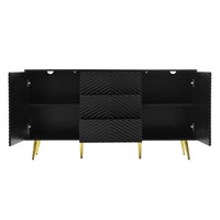 Modern Sideboard With Geometric Line Design, Conical Metal Legs, And Central Drawers For Stylish Storage, Suitable For Study, Entryway And Living Room Black Primary Living Space American Design Mdf