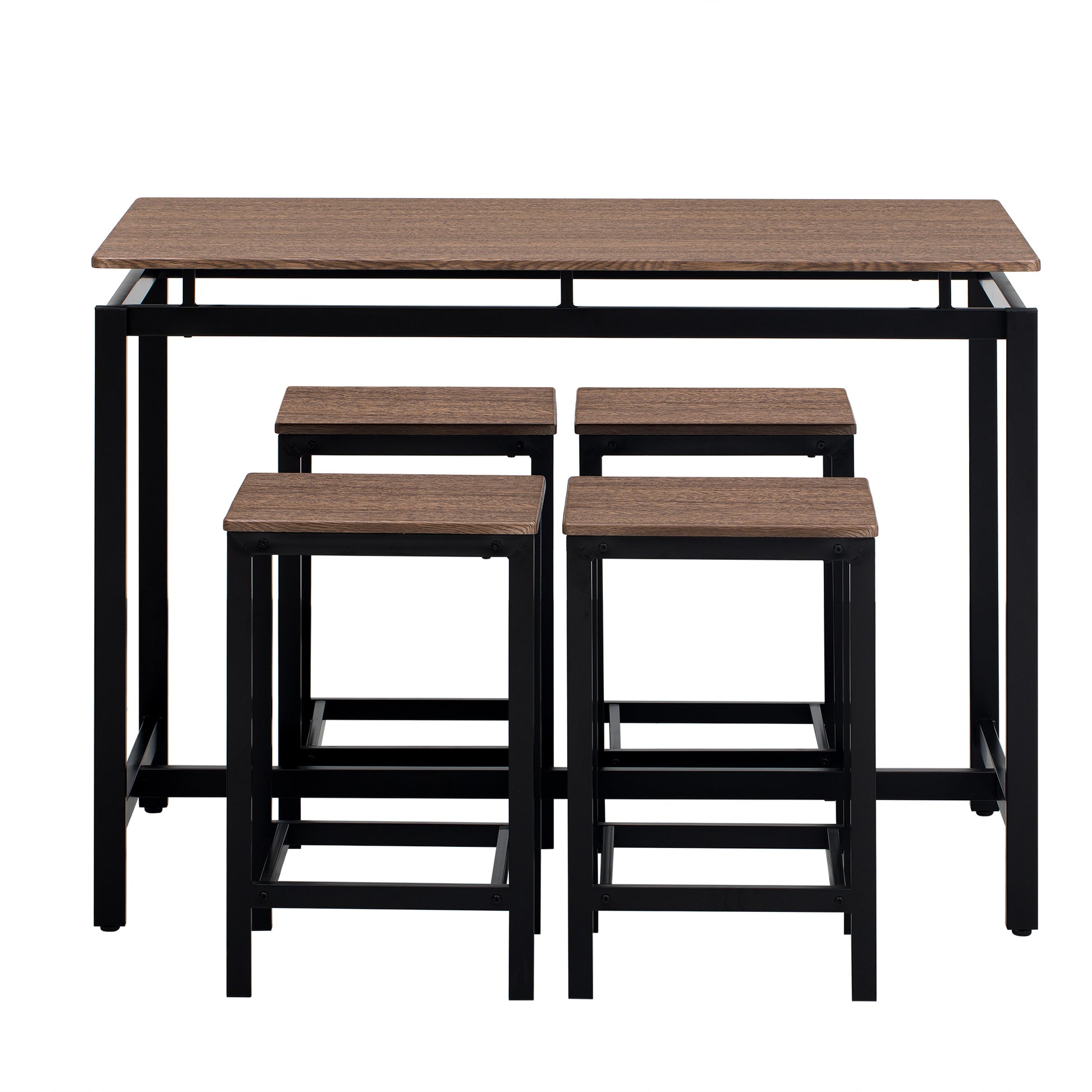 5 Piece Compact Bar Table Set With Table And Stools Modern Industrial Design, Space Saving Furniture For Dining Room And Breakfast Nook Dark Brown Dark Brown Mdf Steel