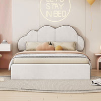 Queen Size Upholstered Platform Bed With Cloud Shaped Headboard, Beige Queen Beige Velvet