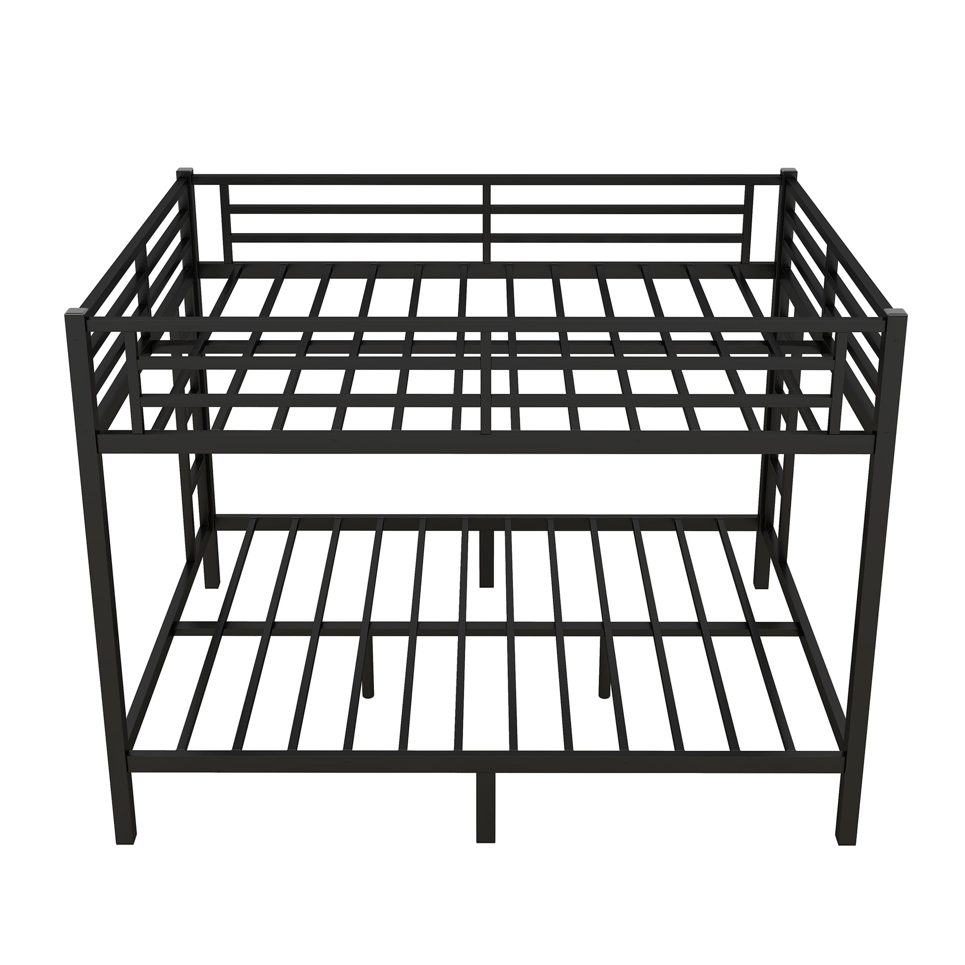 Metal Queen Over Queen Bunk Bed For Teens And Adults,Space Saving Noise Reduced No Box Spring Needed, Black Black Metal