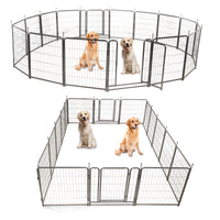 16 Panels Dog Playpen For Outdoor,Yard,Camping,31.6"Height Dog Fence With 2 Doors. Black Pet Pen Metal