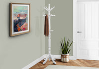 Coat Rack, Hall Tree, Free Standing, 11 Hooks, Entryway, 73"H, Bedroom, White Wood, Transitional White Solid Wood