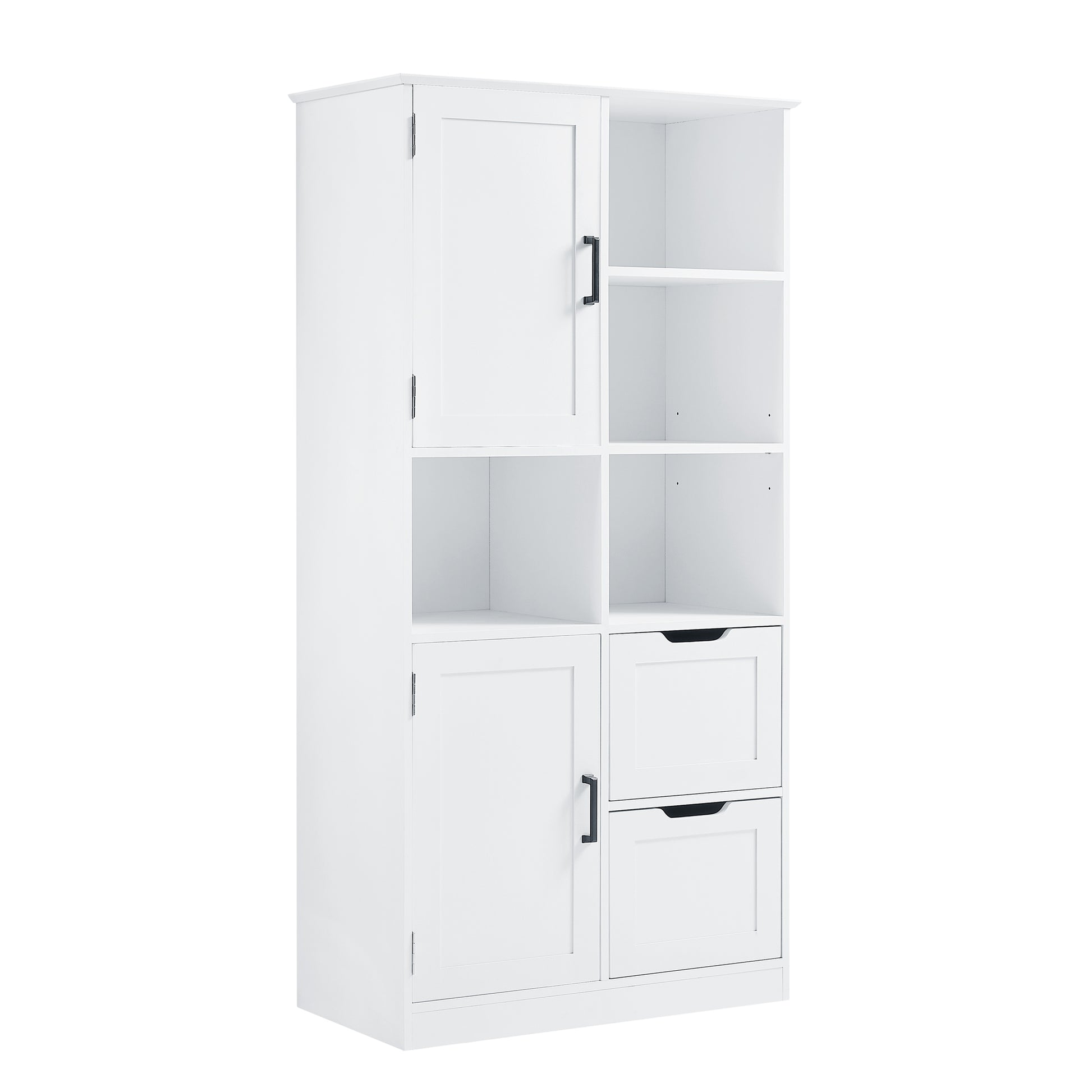 Bathroom Storage Cabinet With Doors And Drawers, Multiple Storage Space, Freestanding Style, Open Shelve, Adjustable Shelf, White White Mdf