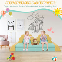 10Pcs Kids Couch For Playroom, Baby Climbing And Crawl Foam Play Set, Foam Climbing Blocks Convertible Sofa ,Kids Play Couch, Indoor Climbing Structure For Toddlers, Infant, Kids, Pre School Mint Green Foam