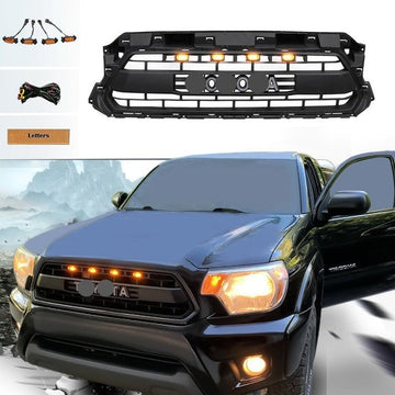 Front Grille For 2012 2013 2014 2015 2Nd Gen Toyota Tacoma Trd Pro Grill With Amber Lights Matte Black Black Abs Abs